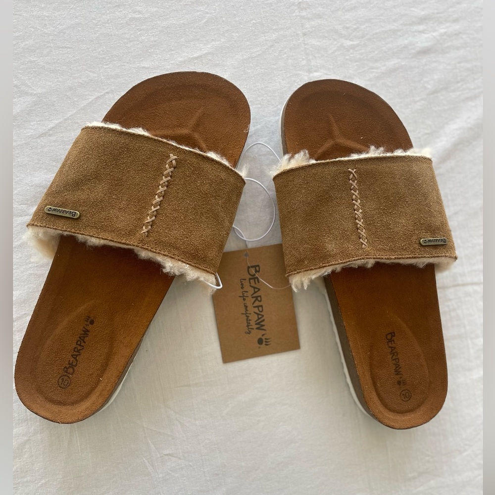 Bear paw new fur lined slides